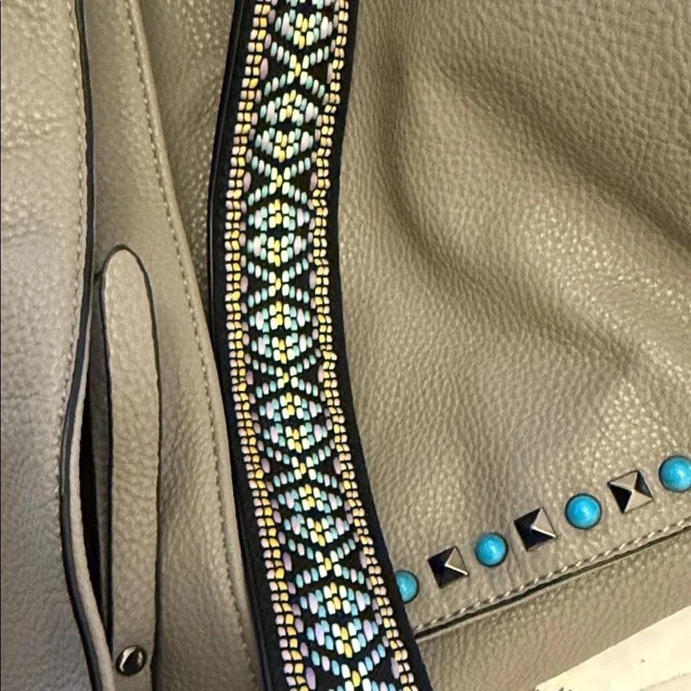 Urban Expressions Gray  Bag with Turquoise & Black Studs & Embroided Strap